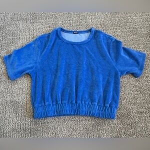Monrow Women's blue cotton terrycloth short-sleeve crop top XXS